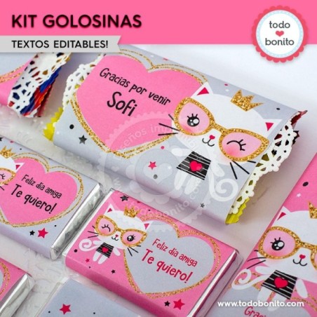 Gatita princesa cool: kit etiquetas de golosinas