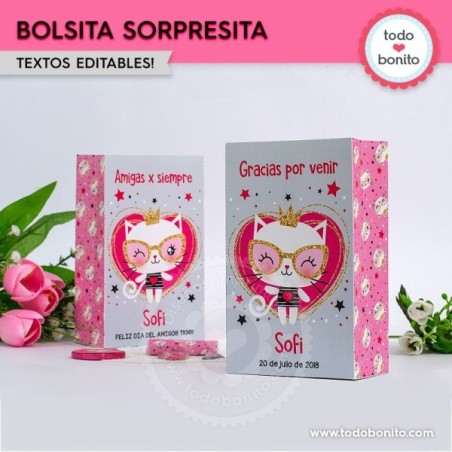 Gatita princesa cool: bolsas sorpresita para imprimir