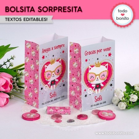 Gatita princesa cool: bolsas sorpresita para imprimir