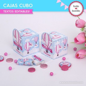 Globos aerostáticos rosa: cajitas cubo