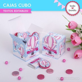 Globos aerostáticos rosa: cajitas cubo