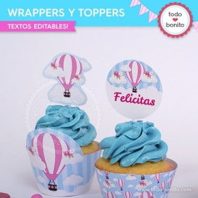 Globos aerostáticos rosa: wrappers y toppers