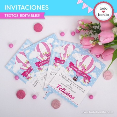 Globos aerostáticos rosa: tarjeta invitación