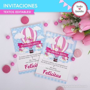 Globos aerostáticos rosa: tarjeta invitación