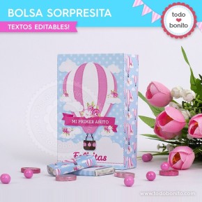 Globos aerostáticos rosa: bolsa sorpresita para imprimir