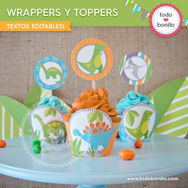Dinosaurios: wrappers y toppers para cupcakes