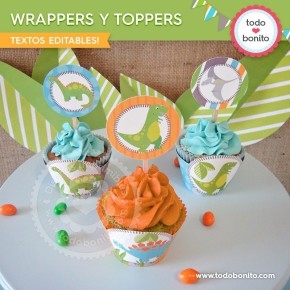 Dinosaurios: wrappers y toppers para cupcakes