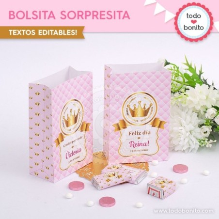 Coronita rosa: bolsas sorpresita para imprimir