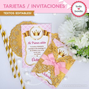 Coronita rosa: invitación/tarjeta para imprimir