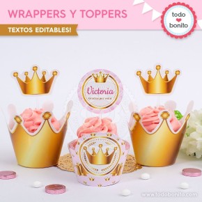 Coronita rosa: wrappers y toppers para cupcakes