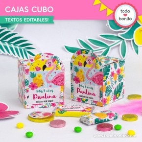 Flamencos y ananá: cajita cubo