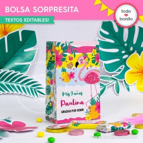 Flamencos y ananá: bolsas sorpresita para imprimir