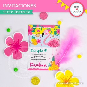 Flamencos y ananá: tarjeta invitación