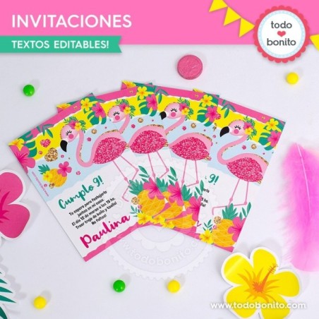 Flamencos y ananá: tarjeta invitación