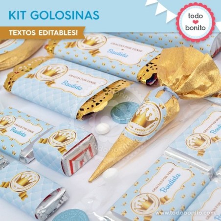 Coronita celeste: kit etiquetas de golosinas