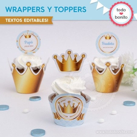 Coronita celeste: wrappers y toppers para cupcakes