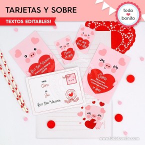 Cerdito: tarjeta y sobre