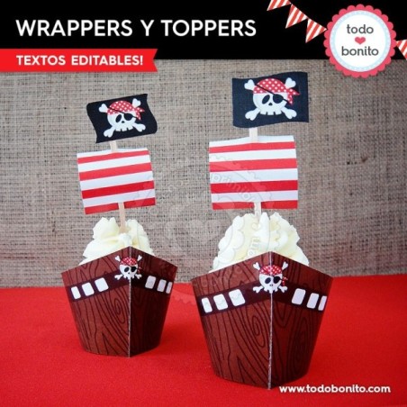 Piratas: wrappers y toppers para cupcakes