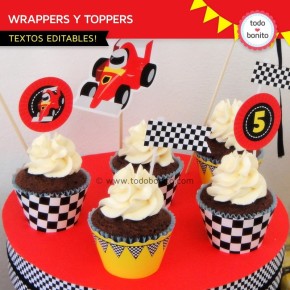 Autos de Carrera: wrappers y toppers para cupcakes