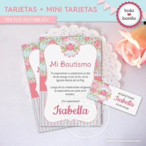 Shabby Chic aqua+rosa: tarjeta + mini tarjeta