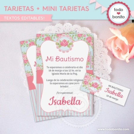 Shabby Chic aqua+rosa: tarjeta + mini tarjeta