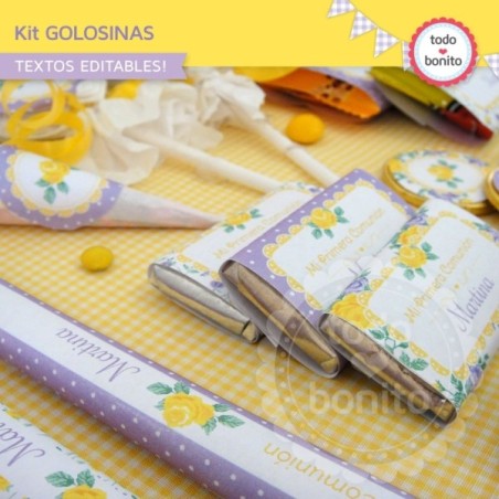 Shabby Chic violeta y amarillo: kit etiquetas de golosinas