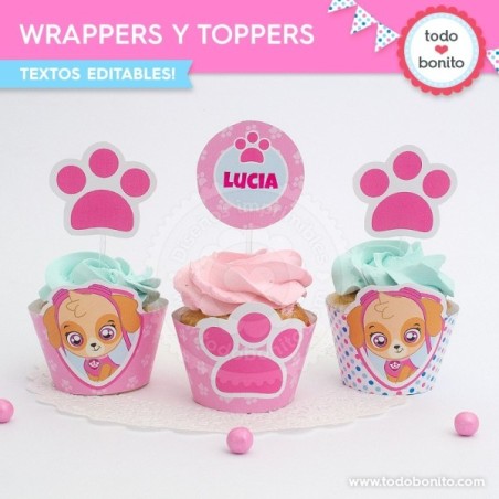 Cachorros Skye: wrappers y toppers para cupcakes