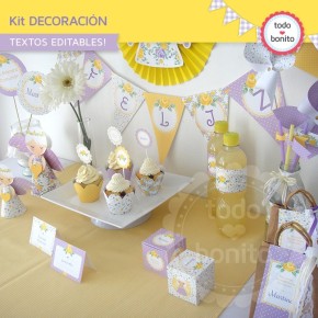 Decoración de Primera Comunión niñas amarillo y violeta - Todo Bonito