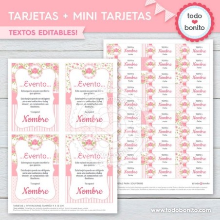 Shabby Chic Rosa: invitación para imprimir