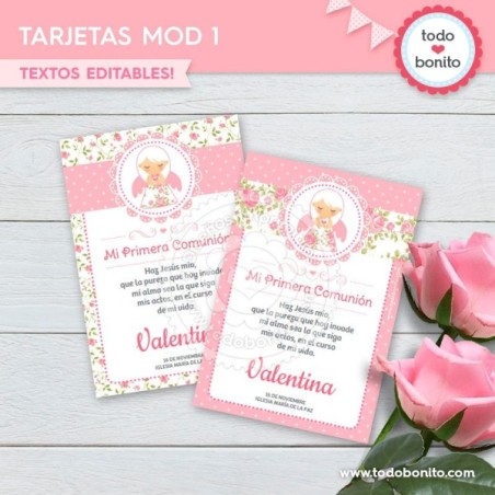 Shabby Chic rosa: Estampita 1ra Comunión