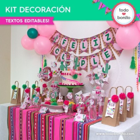 Llamas: kit imprimible decoración de fiesta