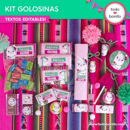 Llamas: kit etiquetas de golosinas