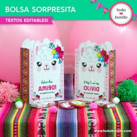 Llamas: bolsas sorpresita para imprimir