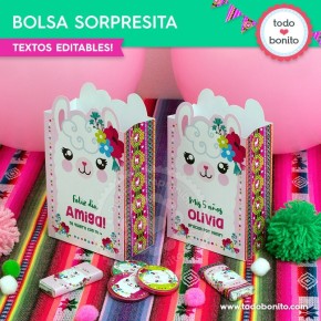 Llamas: bolsas sorpresita para imprimir