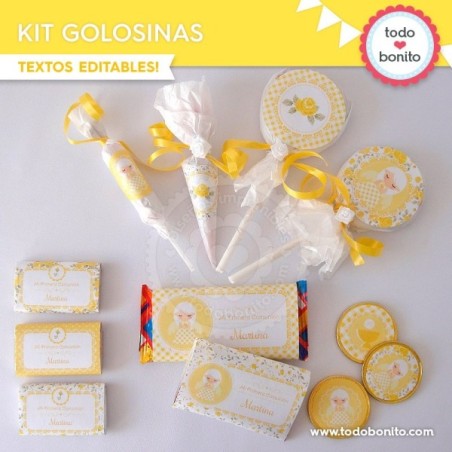 Shabby Chic amarillo: kit etiquetas de golosinas