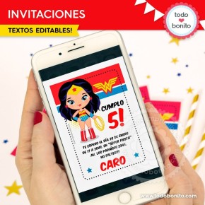 Mujer Maravilla: invitación imprimible y digital