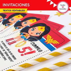 Mujer Maravilla: invitación imprimible y digital