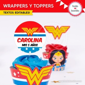 Mujer Maravilla: wrappers y toppers para cupcakes