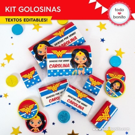 Mujer Maravilla: kit etiquetas de golosinas