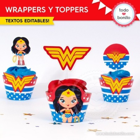 Mujer Maravilla: wrappers y toppers para cupcakes