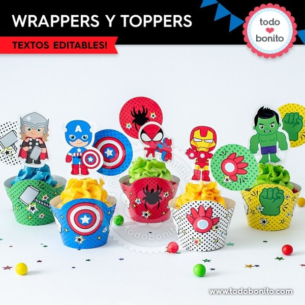 error Festival zapatilla Avengers: wrappers y toppers para cupcakes