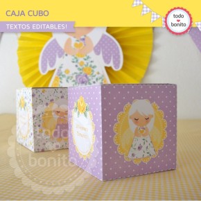 Shabby Chic violeta y amarillo: cajita cubo