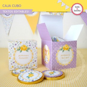 Shabby Chic violeta y amarillo: cajita cubo