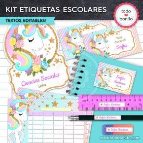 Unicornio: Kit imprimible etiquetas