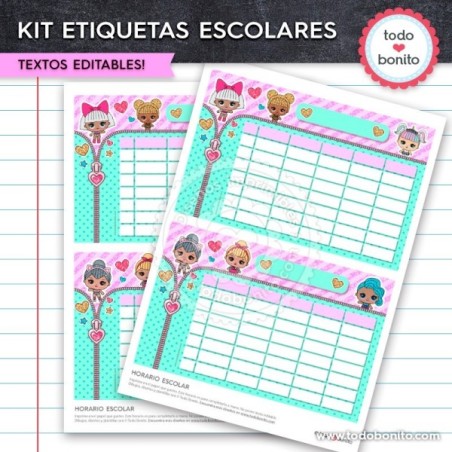 LOL: Kit imprimible etiquetas escolares