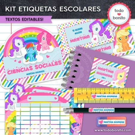 Ponys: Kit imprimible etiquetas escolares