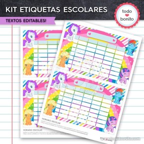 Ponys: Kit imprimible etiquetas escolares