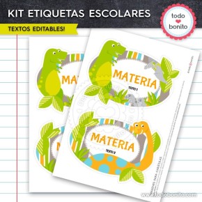 Dinosaurios: Kit imprimible etiquetas escolares