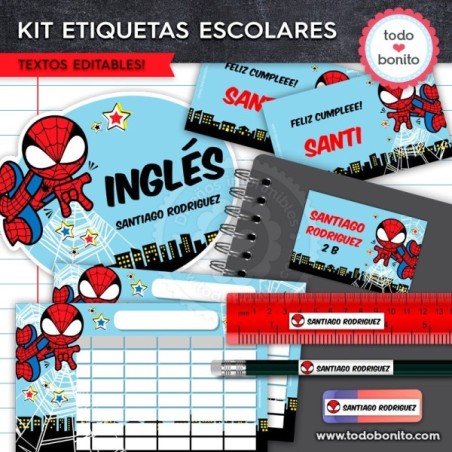 Hombre Araña: Kit imprimible etiquetas escolares