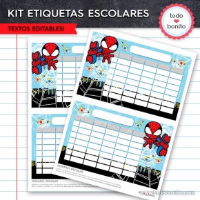 Hombre Araña: Kit imprimible etiquetas escolares